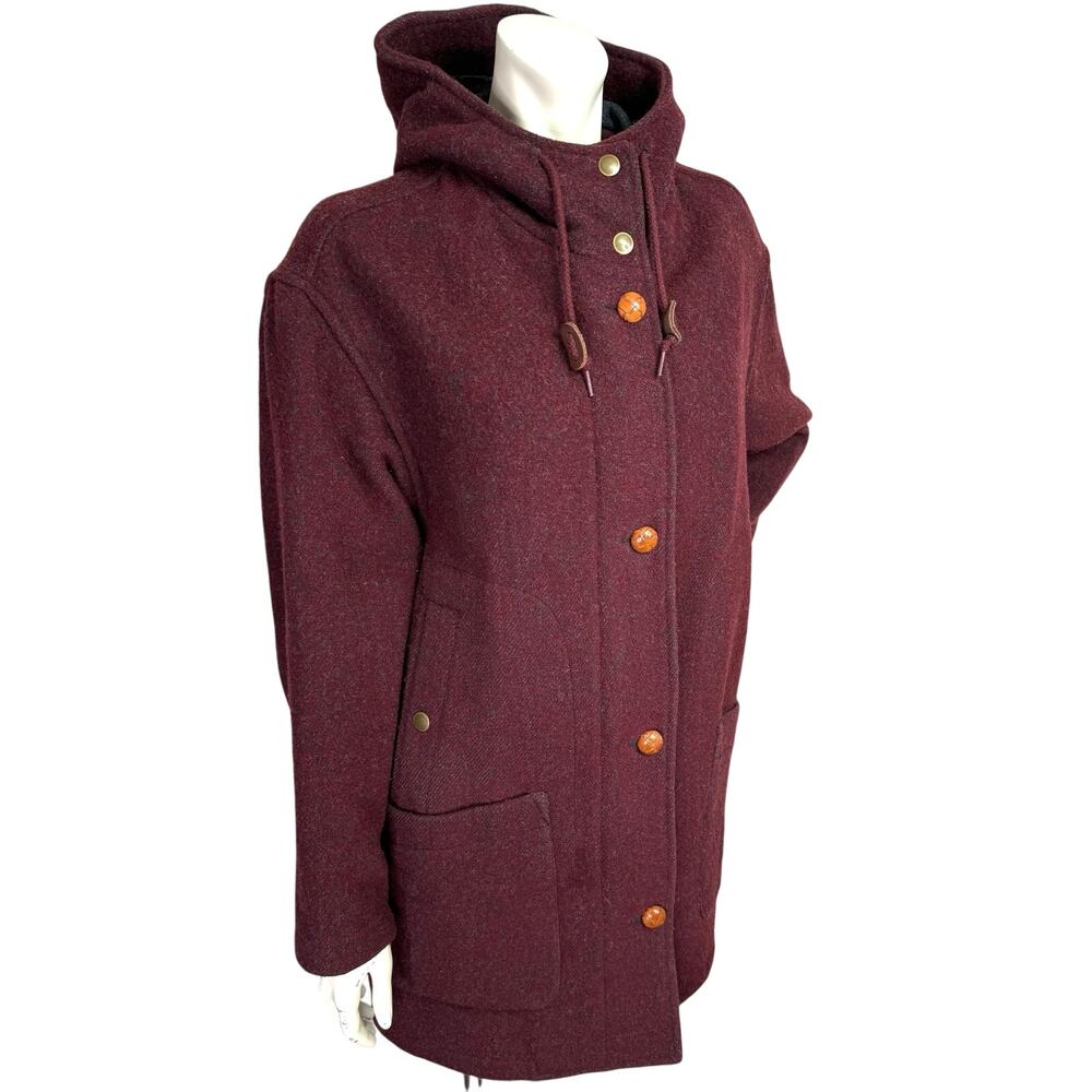 LL Bean Wool Blend Coat Womens M Medium Vintage 90s Pockets Hooded Burgundy USA